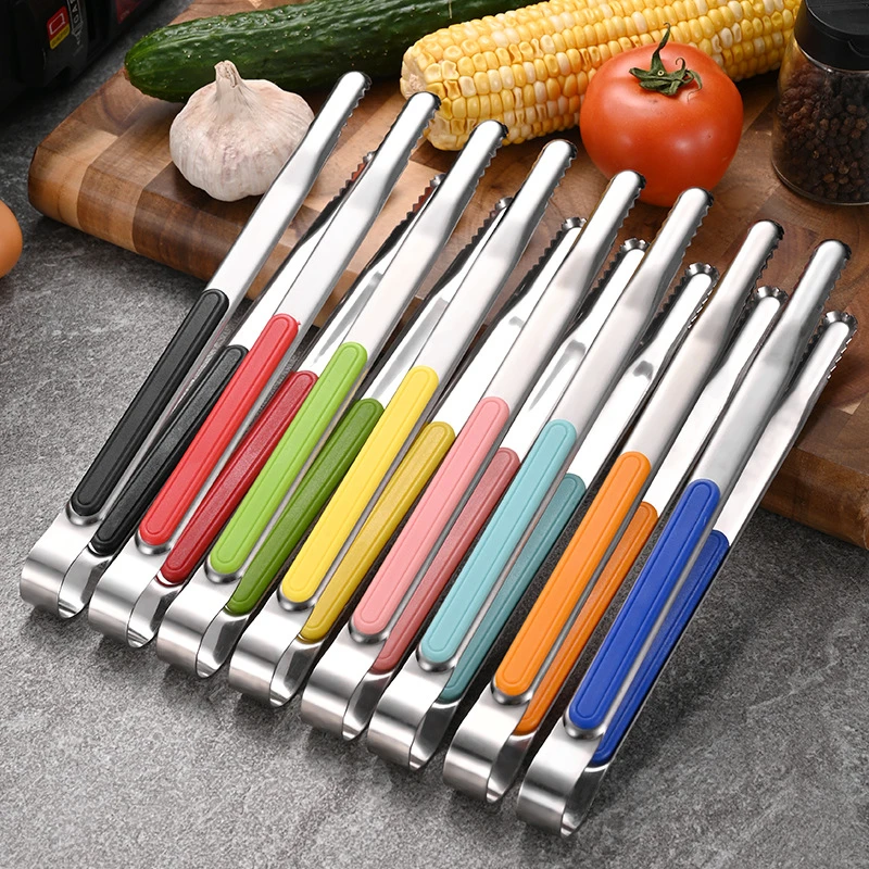 Food Tongs 10 Inch Stainless Steel Barbecue Grill Meat Clip Non-Slip Cooking Salad Steak Clamp Utensils
