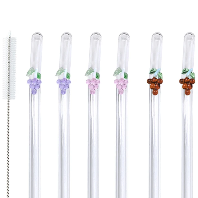 3pcs Flower Detail Straw, Clear Reusable Glass Straw For Drinking