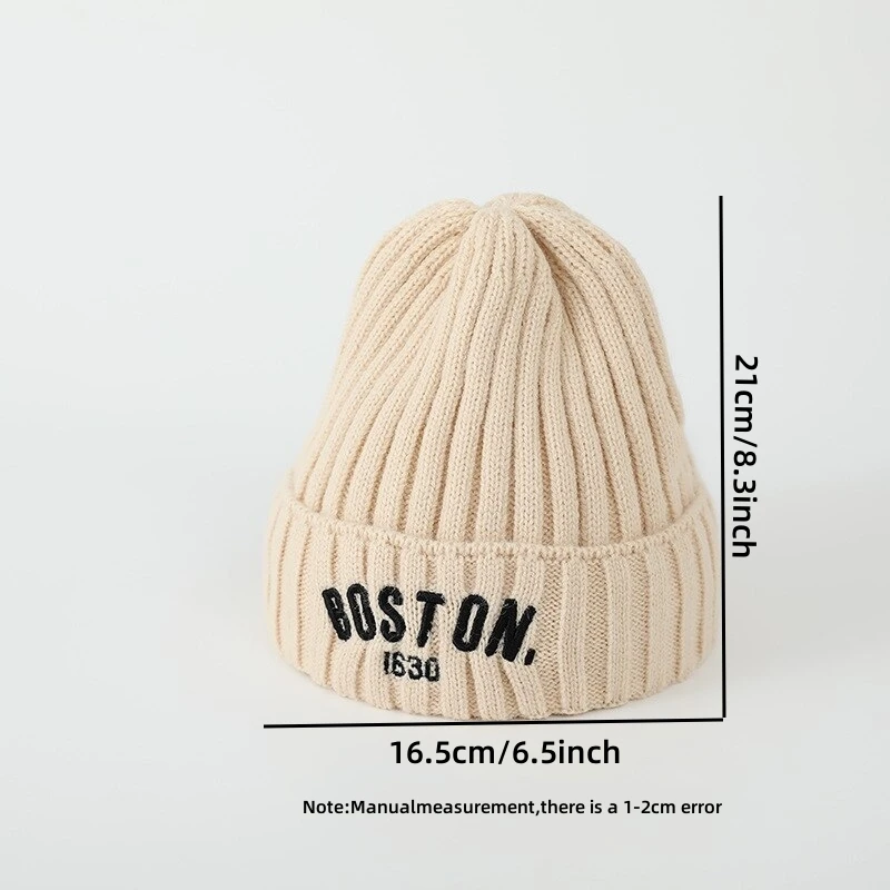 Knit Hat Solid Color Letter Baby Beanie Cap Winter Warm Knit Hat Girls Boys Vintage Embroidered BOSTON Toddler Kids Crochet Bonnet