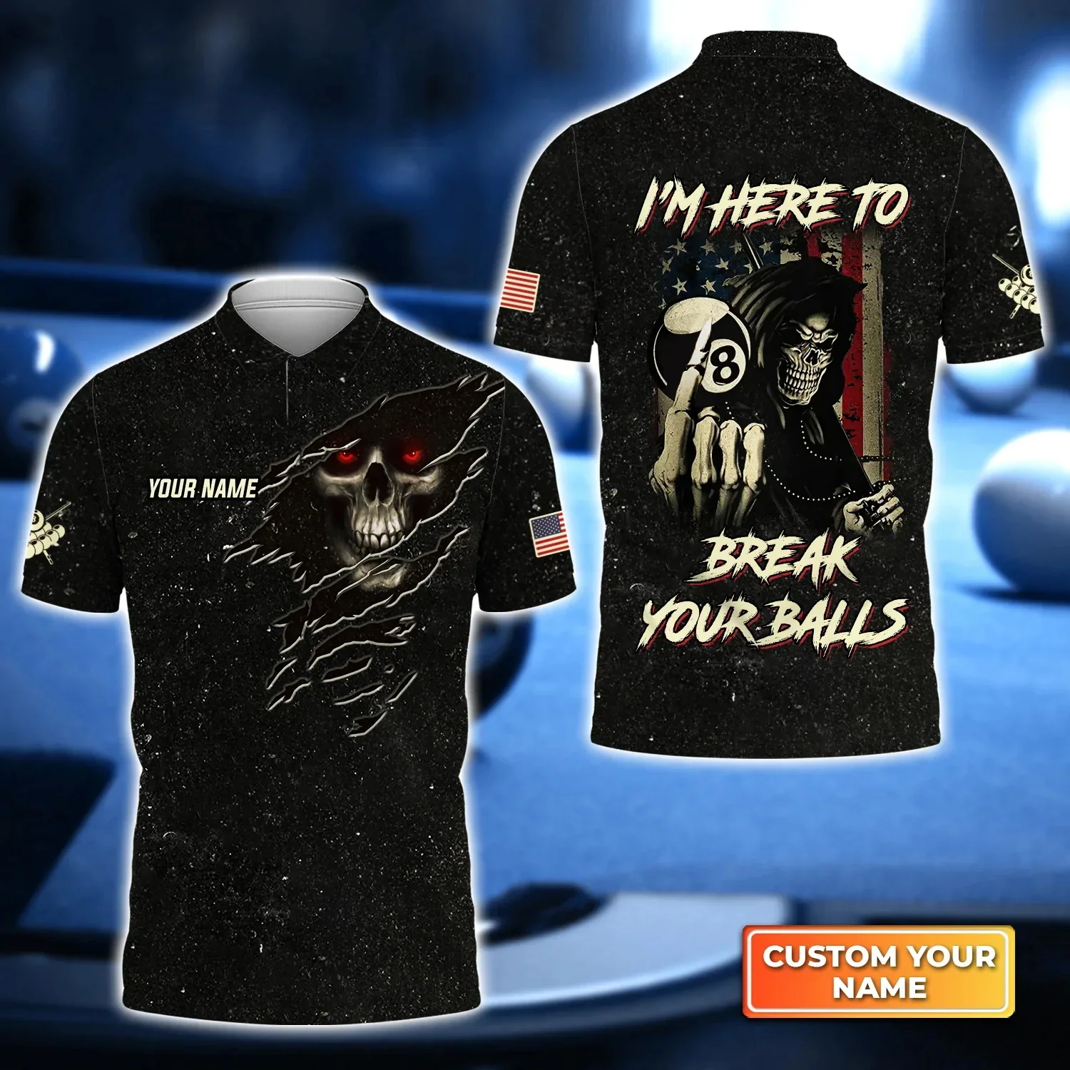 9-Ball-Billard und Bier, personalisiertes 3D-gedrucktes Herren-Poloshirt, Sommer-Straße, lässiges POLO-Shirt, Geschenk für Billardspieler WK27 – Detail 18