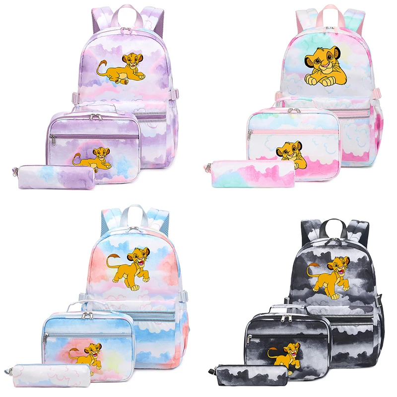 

3Pcs/Set The Lion King Simba Women's Travel Backpack Colorful Bag School bags Student with Lunch Bag Mochilas