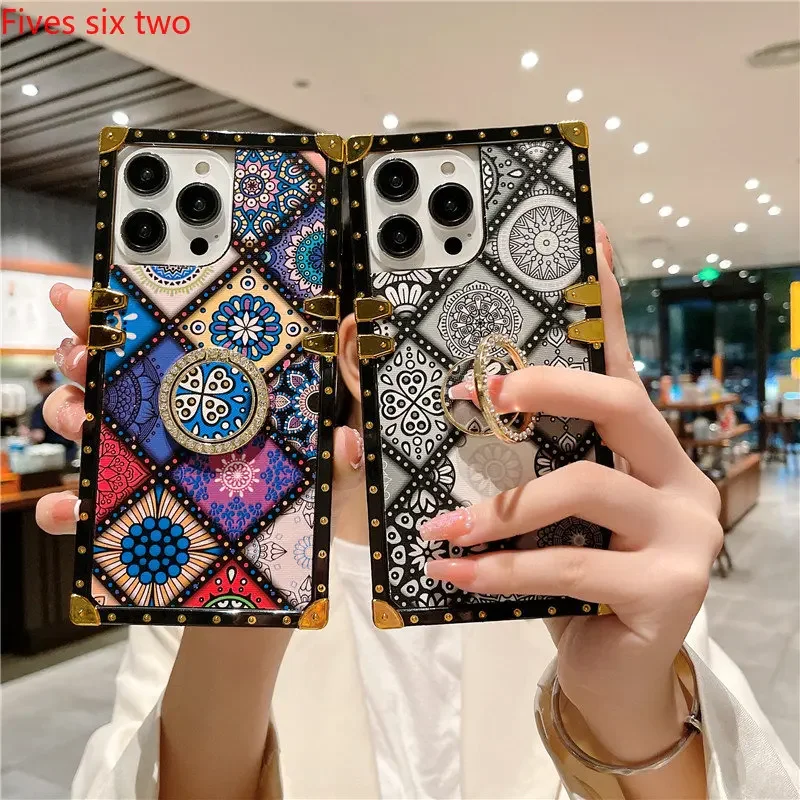 

Luxury Glitter Vintage Flower Cover Square Plaid Phone Cases For Xiaomi Redmi Note 10 Pro 9 8 7 10S 9S 9T 9A 9C 8A 7A X3 11 Lite