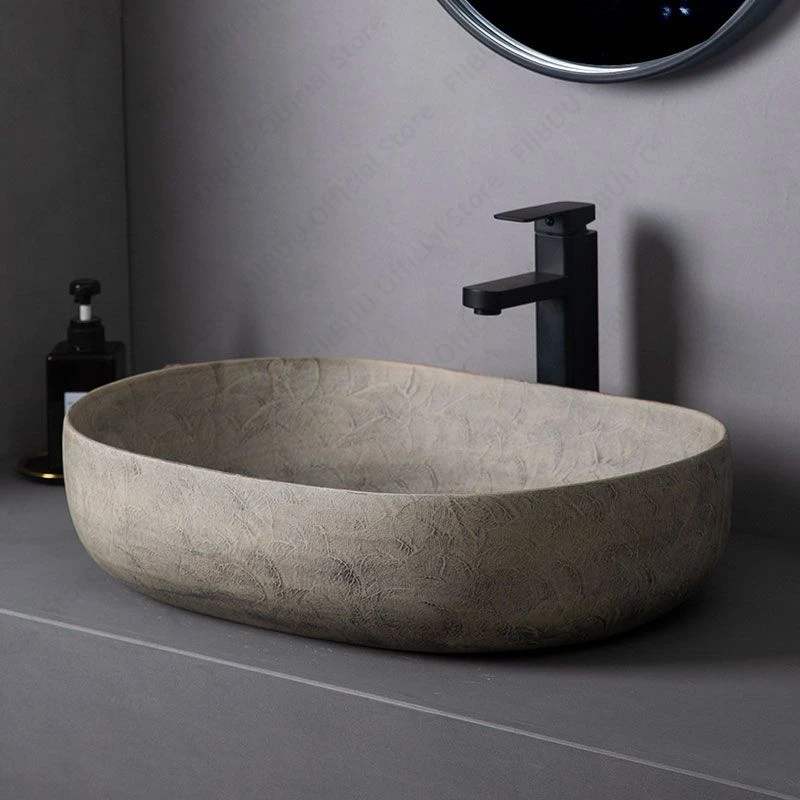 Ceramic Table Sink Oval Bathroom Vessel Sink Bowl Above Counter Art Basin Lavatory Balcony Vanity Sink Countertop Washing Basin 4