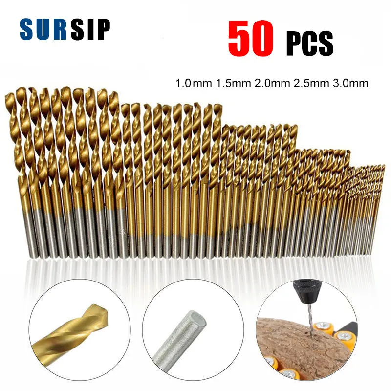 

50pcs HSS Twist Drill Bit set M35 Titanium Coated Twist Drills Wood/Metal Hole Cutter Round Shank Gun twist Drilling 1.0-3mm