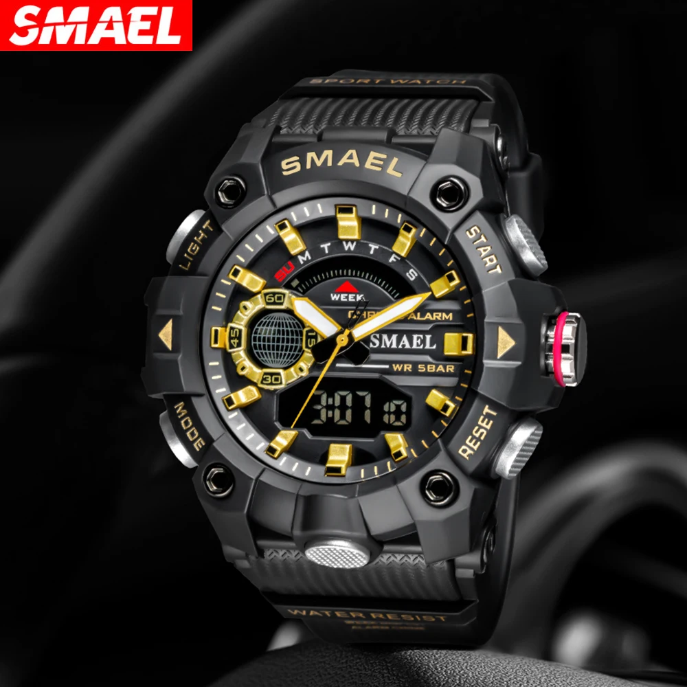 Sports Watches SMAEL Fashion Men Shock Resistant 50M Waterproof Wristwatch LED Alarm Stopwatch Clock Military 8040