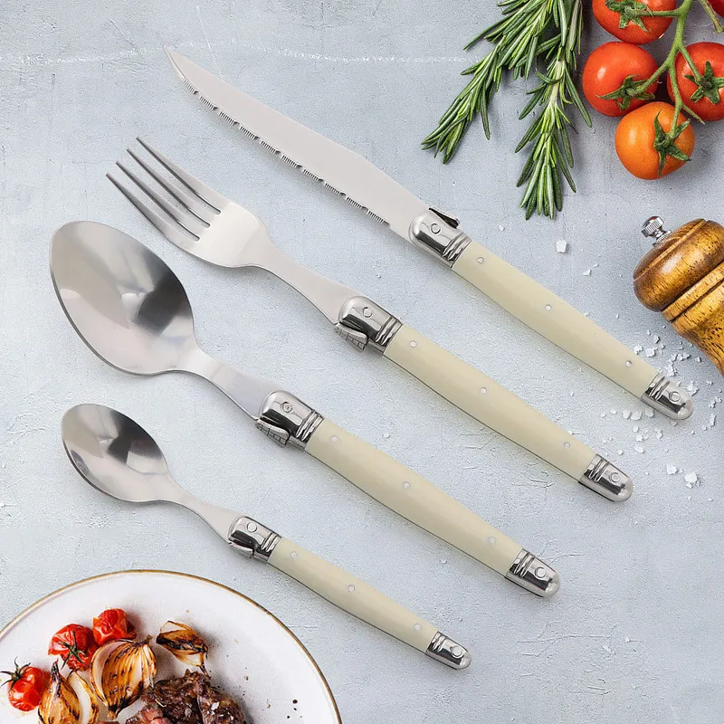 https://ae01.alicdn.com/kf/Sddc1e50357aa4a29b1896f05794aa04eH/Laguiole-Cutlery-Set-Steak-Knives-Forks-Soup-Spoons-Teaspoons-Ivory-White-Color-Flatware-Stainless-Steel-Tableware.jpg