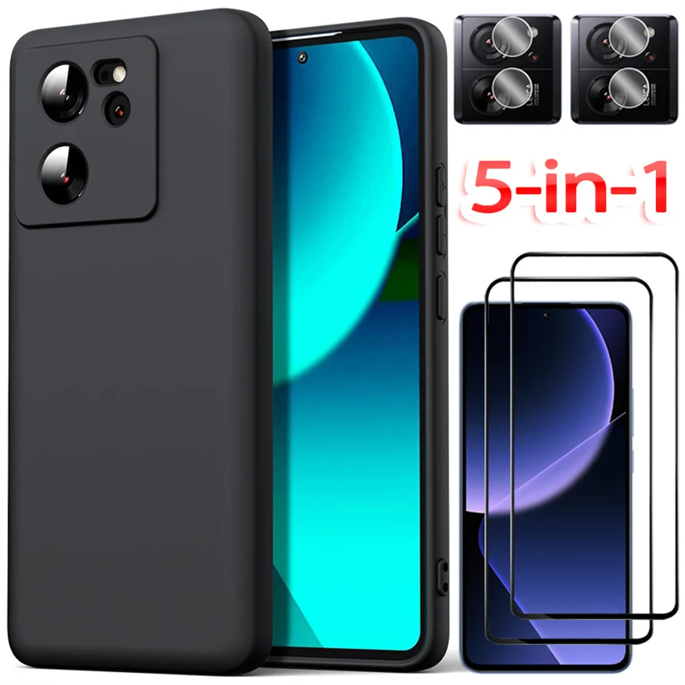 

Xiaomi 13T Pro Case, Black Case + Tempered Glass for Mi13T Pro Soft TPU Phone Cases Mi 13T Cover Mi 13 T Pro Xiaomi 13T Case
