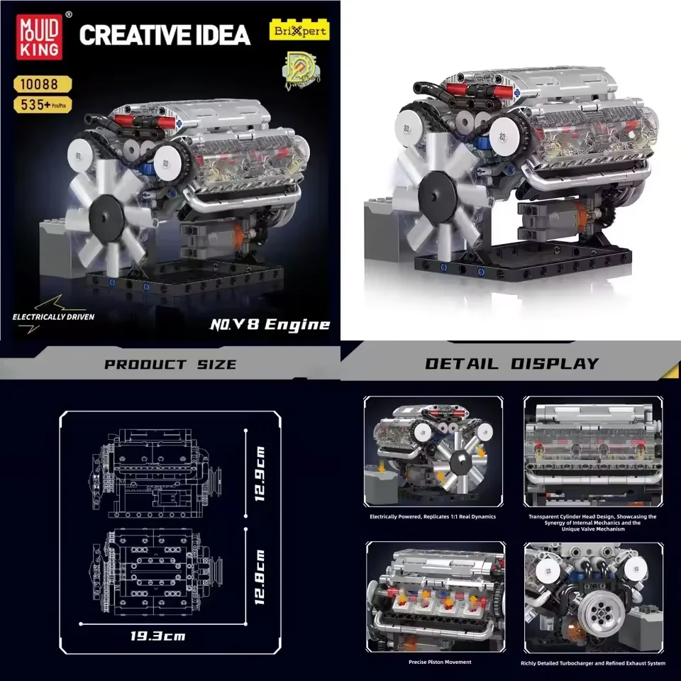 몰드 킹 LSX454 V8 V12 W12 엔진 모터라이즈드 시뮬레이션 모델 전동 구동 블록 테크니컬 자동차 부품 장난감 선물