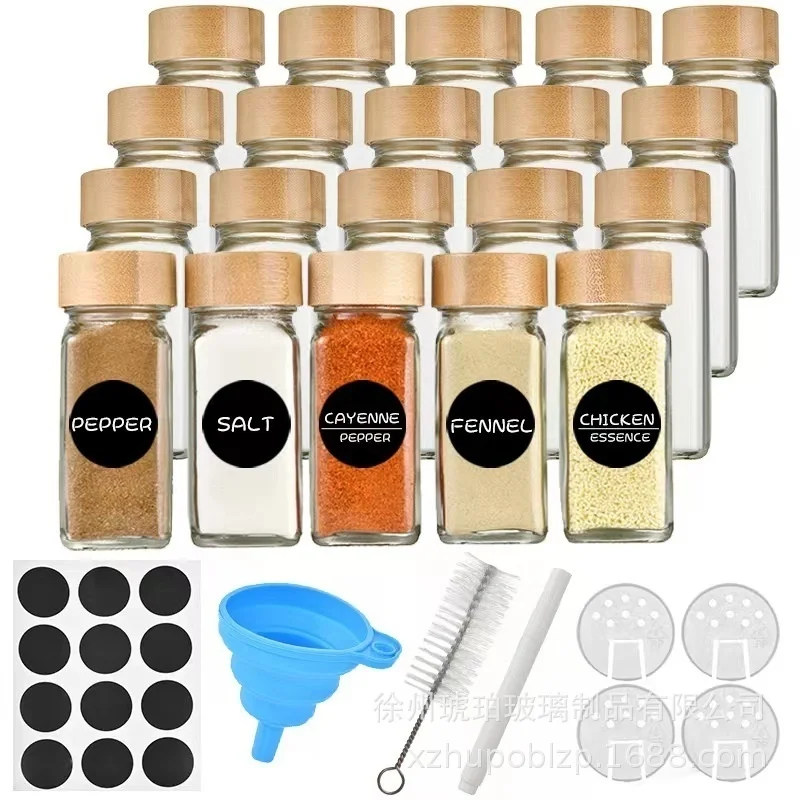 40oz square seasoning jar pepper seasoning bottle 24 sets pepper powder bottle 120ml bamboo glass jar