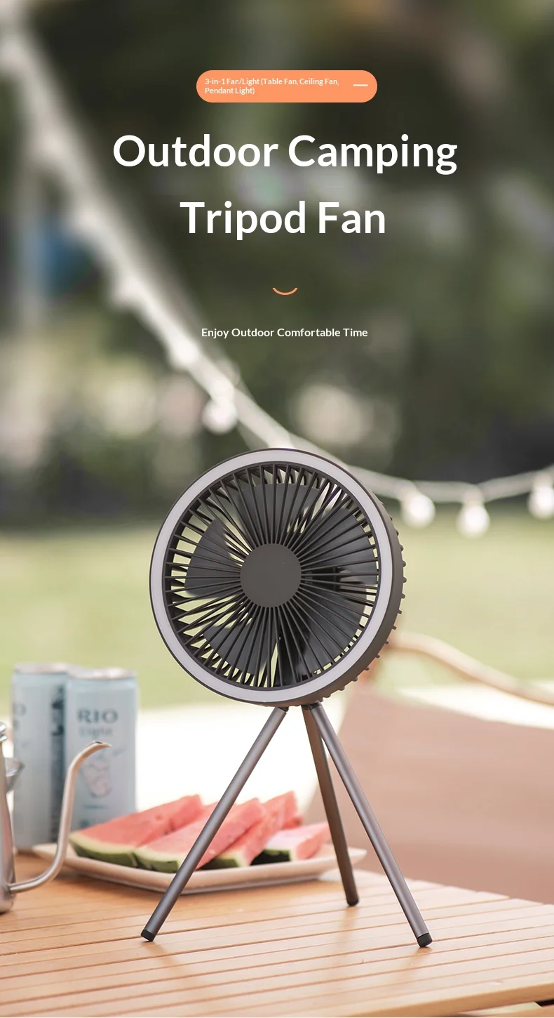HOMEFISH Portable Rechargeable Camping Fan 4000mAh 10000mAh Wireless Ceiling Desktop Fan with Power Bank LED Light