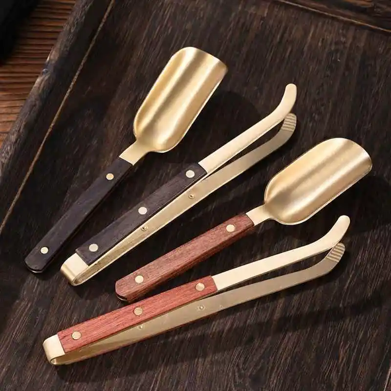 고급 차 도구 액세서리 청동 블랙 흑단 나무 차 스푼 차 삽 쿵푸 차 세트 단품 차잎 집게