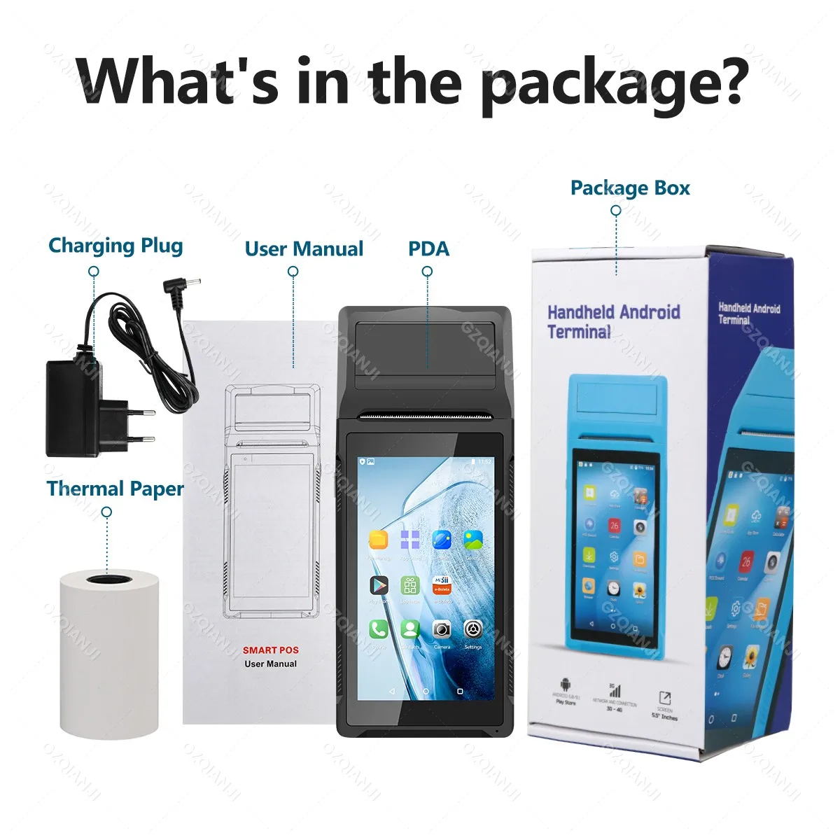 Android 12/8.1 Handheld POS PDA Terminal Built-in 58mm POS Printer Thermal Receipt Paper Printing 3G 4G NFC Optionally