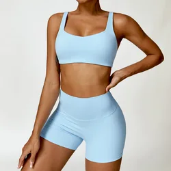 Women's Seamless Long Sleeve Yoga Set - 2-Piece Fitness Activewear - M (Sky Blue Set-1)