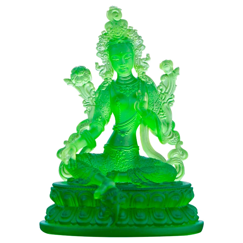 Coloured Glaze Mini Buddha Sculpture, Small Buddha Statue, Green Tara Bodhisattva, Amyokitesvara Incarnation Painted Buddha, 1Pc