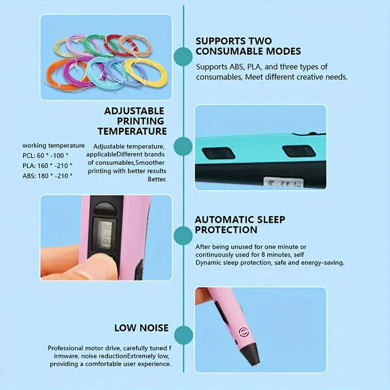 3D Printing Pen Stereocopic Drawing Print Pen With LCD Screen 25M PLA Colors Filaments 25M Consumables
