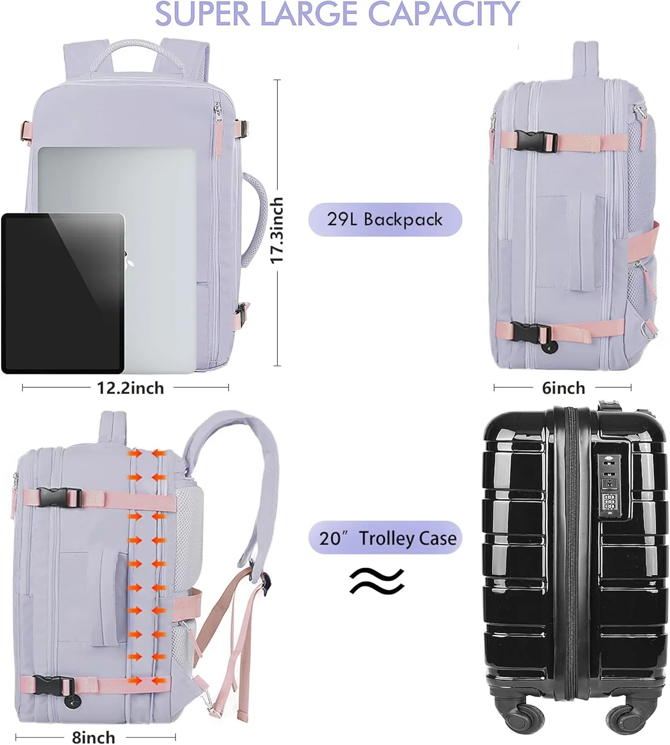 15-Zoll Laptop-Rucksack, Reiserucksack, Geeignet für Männer und Frauen, Großvolumiger Handgepäck-Rucksack, Persönliche Gepäcktasche – Detail 7