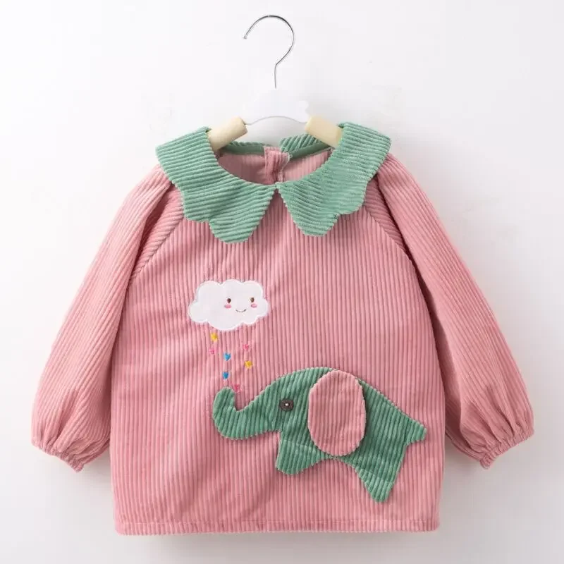 Children's Long Sleeve Crystal Velvet Apron Feeding Smock Boys Girls Eating Bibs Waterproof Dustproof Autumn Winter Baby Clothes