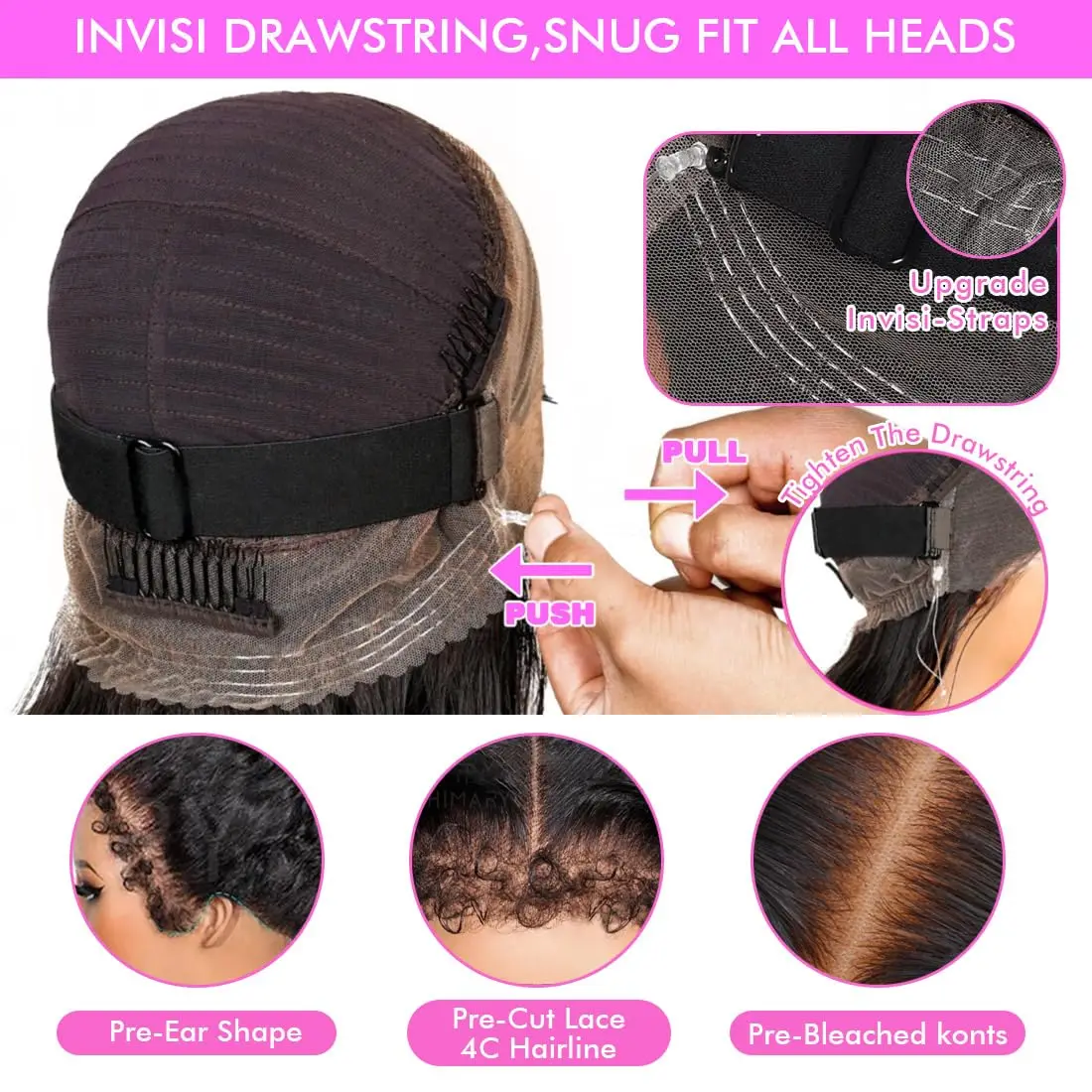 4C Edges Kinky Curly Invisible Strap 360 Full Lace Front Wigs HD 360 Lace Frontal Glueless Wigs Human Hair with Curly Baby Hair