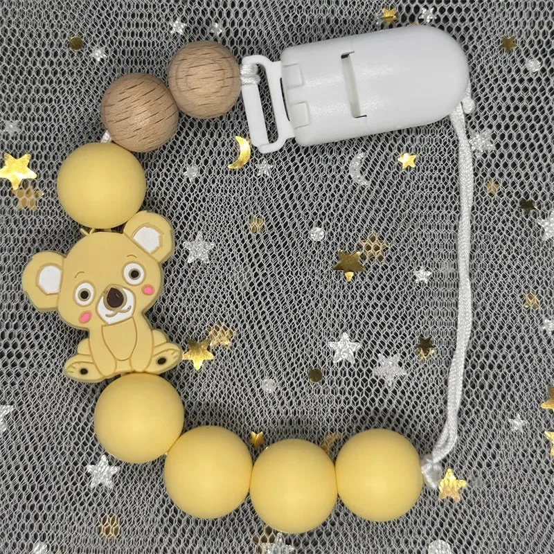 DIY Silicone Baby Pacifier Clip Koala Handmade Beech Chain Holder Soother Gift Round Bead Teething Chain for Care Chew Toys