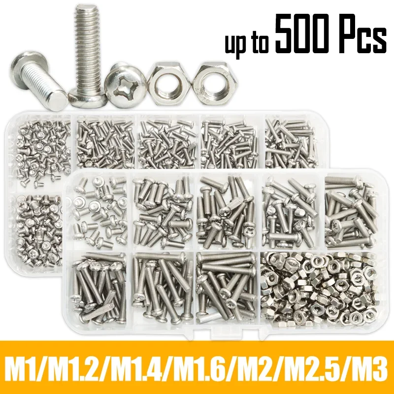 Small Machine Screw M1 M2 M3 Stainless Steel Phillips Round Head Cross Little Bolt Nut for CPU Motherboard Game Laptop Eyeglasse