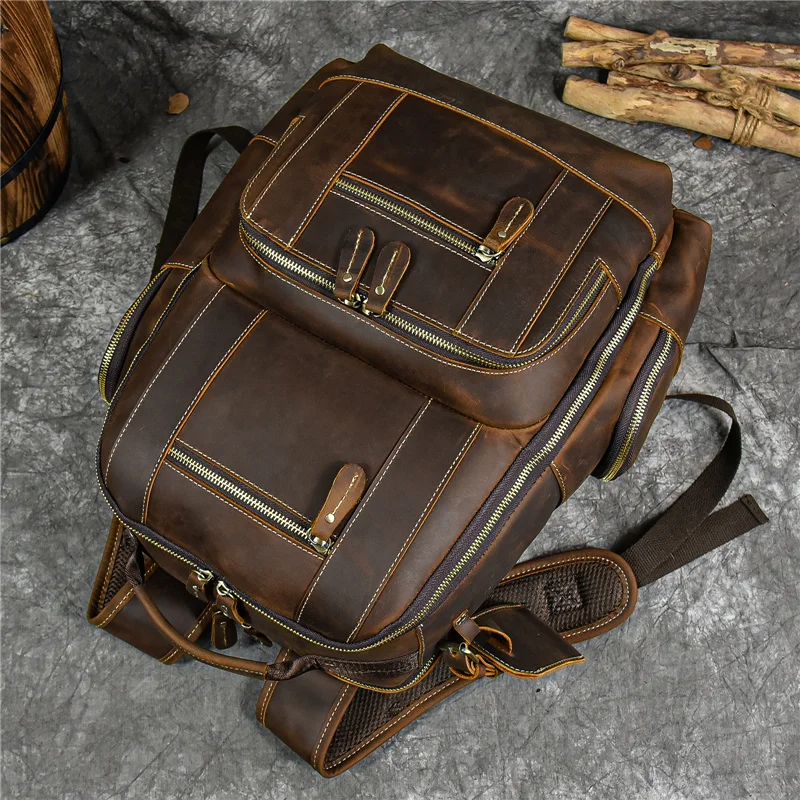 Leather College Backpack For Men