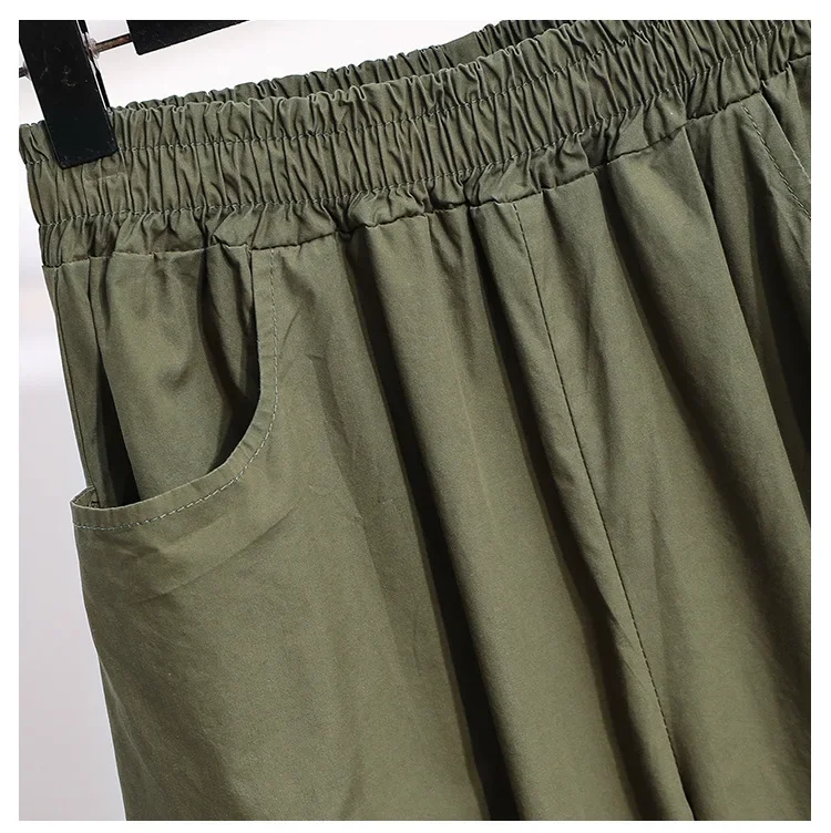 2024 frauen Retro Japanischen Arbeit Stil Geerntete Hosen Neutral Lose Elastische Taille Große Laterne Breite Bein Hosen Streetwear Frauen – Detail 9