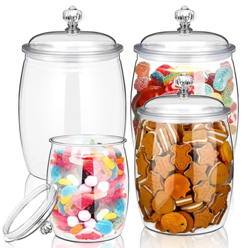 1pc Candy & Cookie Jar with Lid, Plastic Clear Food-Safe Pot,Holiday Party Decorative BPA Free Airtight Food Storage Canister 1