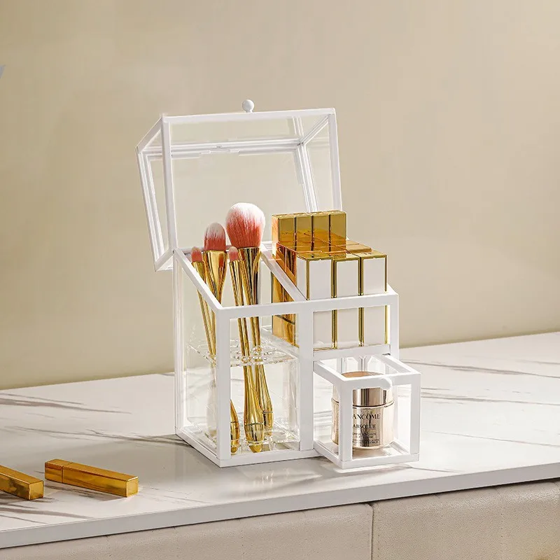 Glass Makeup Organizer Box Cosmetic Lipsticks Brush Jewellery Storage Holder Luxury Home Desktop Rack Bathroom Shelves 4