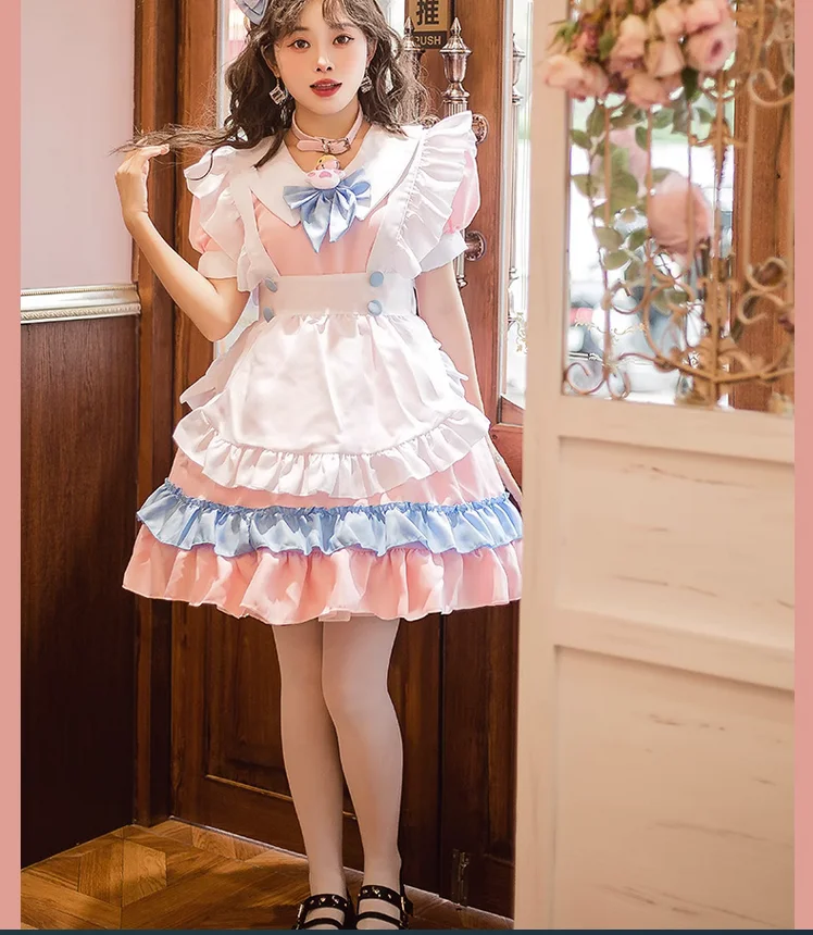 

Аниме костюм горничной Милая кошка горничная Лолита розовое синее платье