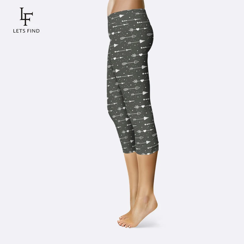 LETSFIND 2019 Women High Quality Capris High Waisted Printing Fitness Leggings  Casual Mid-Calf 3/4 Black Pants Summer