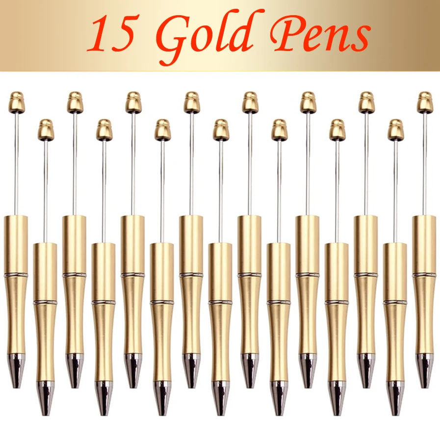 

15Pcs DIY Gold Beaded Ballpoint Pen Pens Gift for Writing Beadable Pens Beadable Pen DIY Gift for Student Office Supplies