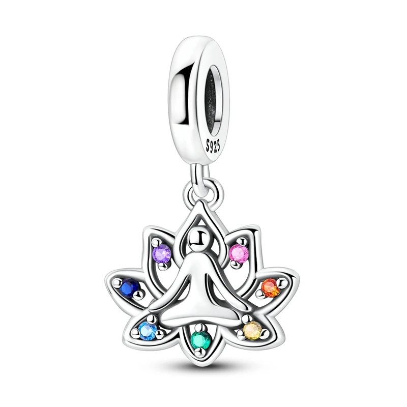Charms aus 925er-Sterlingsilber, Perle, CZ-Zirkon, Yoga, Lotus, baumelnd, passend für Original-Armbänder, DIY-Frauen-Schmuck, Geschenk