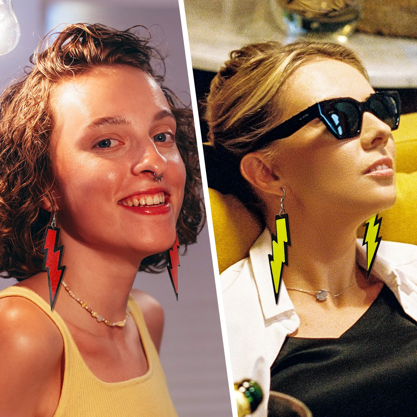 2 Paia Orecchini Neon Anni 80/90 | Forma Cuore E Fulmine | Accessori Acrilico Per Feste A Tema