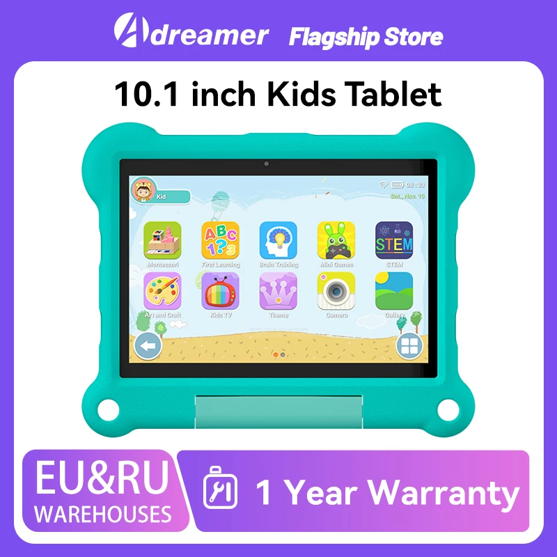 Adreamer KidsPad10 10.1 Inch Children Android 12 Tablets Octa Core 4GB RAM 64GB ROM  6000mAh Learning Tablets for Kids 4G LTE sauenaneo 7 inch wifi kids cheap tablets 2gb ram 32gb rom for study education octa core google play children s gift 6000mah