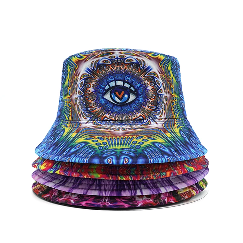 Bocca Eyes Pattern Bucket Hat Cartoon Graffiti Printing Fisherman Hats Double Sides Panama Cap Men Women Sun Sunscreen Outdoor sun hats fisherman hat sunscreen hats bucket hats sun hat