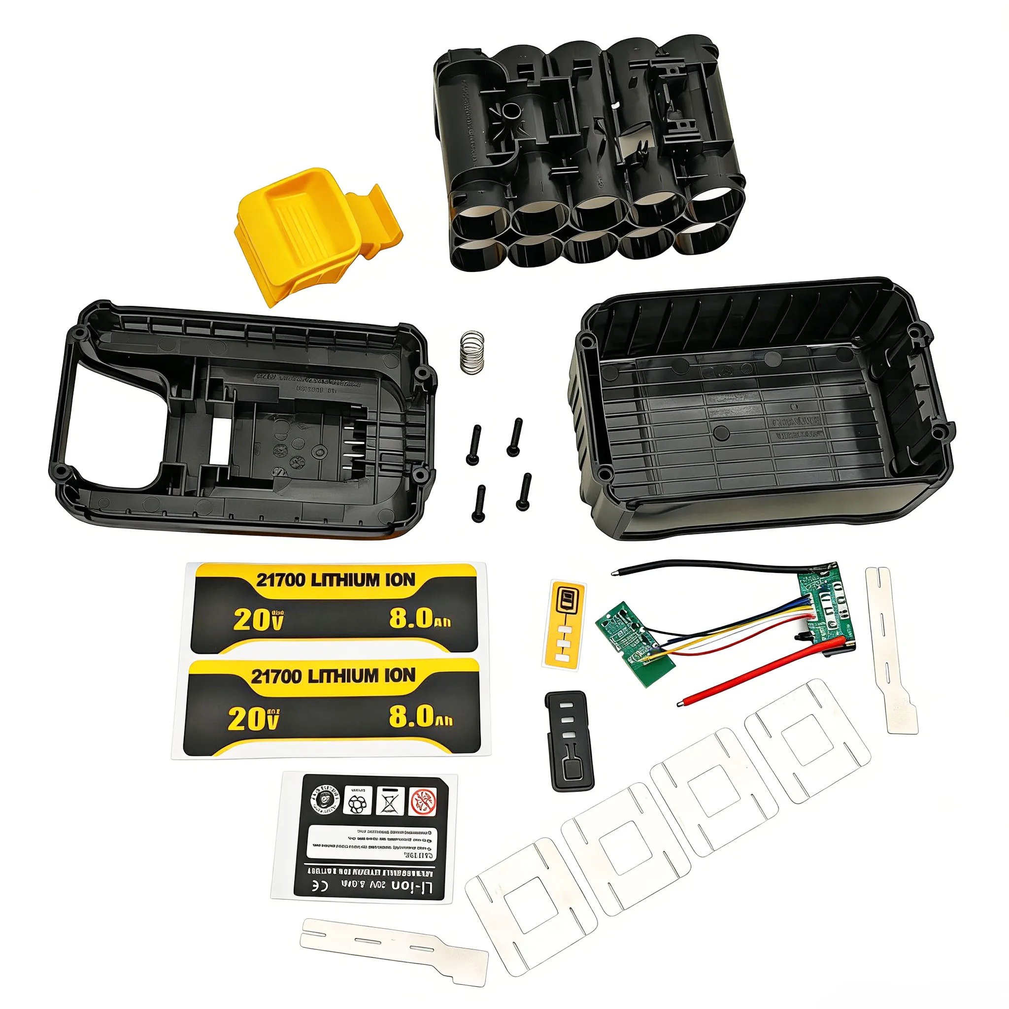10X21700 리튬 배터리 플라스틱 케이스 DCB208 BMS PCBA 보호 회로 기판 Dewalt 20V 8Ah 스티커 박스 쉘 하우징 18V