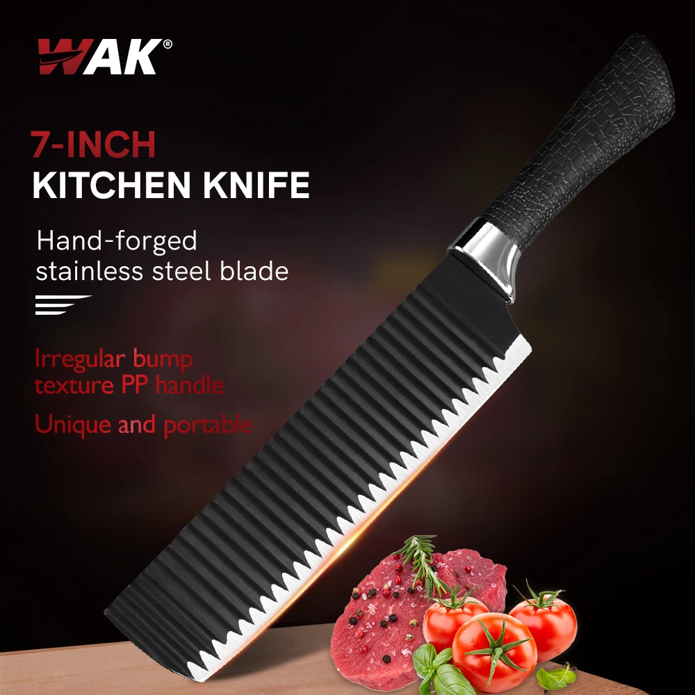 

WAK 7" Vertical Convex Embossed Black Nakiri Knife Anti-stick Wave Embossed Blade with Anti-slip PP Handle Cooking Accessories
