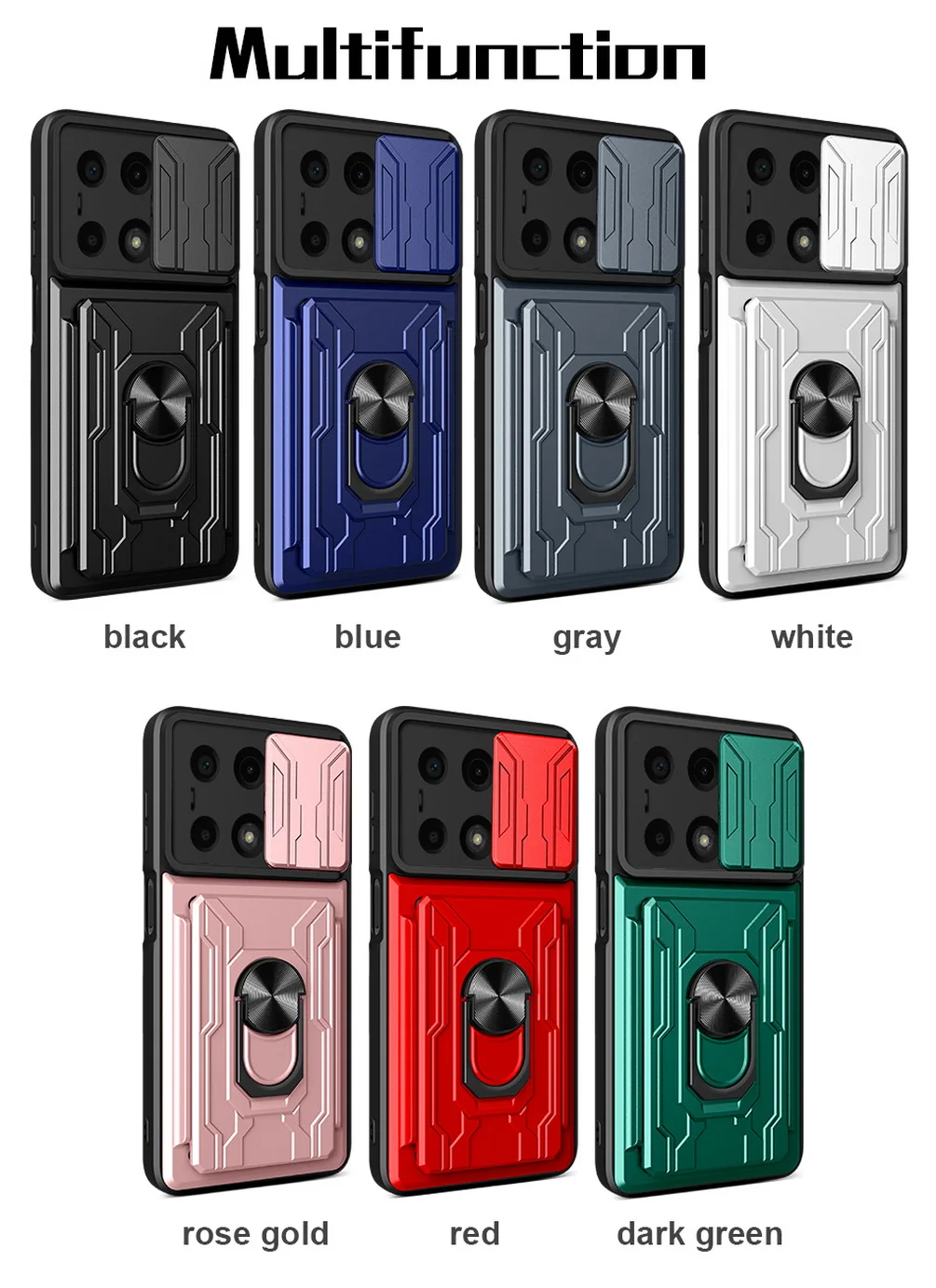 Card Slot Camera Protect Case with Armor Hybrid Ring Cover