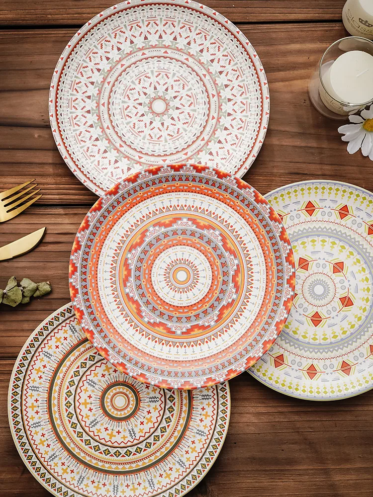 

Bohemian Ceramic Steak Plates Porcelain Round Fruit Salad Cake Dishes Kitchen Tableware Wedding Patry Gifts Presents 10/8 Inches