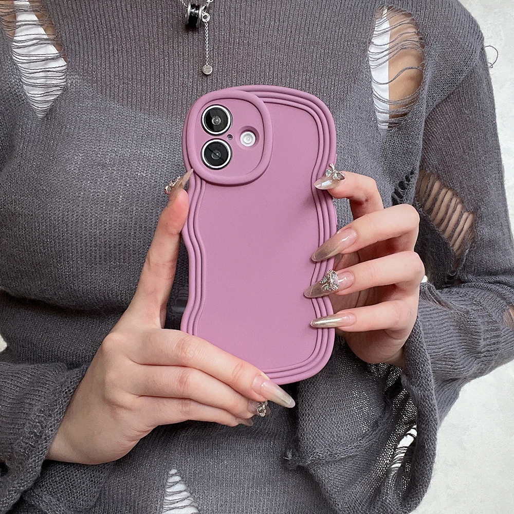 Niedliche, mattierte Handyhülle in Uni-Farbe mit Wellenkante für iPhone 18 17 16 15 14 13 12 Pro Max, weiche TPU stoßfeste Rückabdeckung, Geschenk für Mädchen – Detail 9
