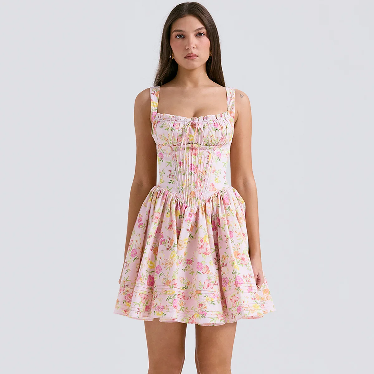

Oligai Summer Mini Floral Print Party Dresses 2024 New Arrival Elegant A Line Birthday Dresses Casual Graduation Dress Women