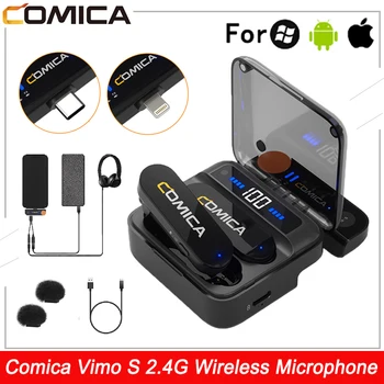 Comica Vimo S 2.4G 무선 소형 마이크, iPhone 안드로이드 폰용 충전 케이스 포함