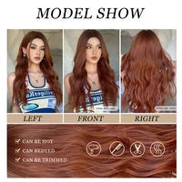 EASIHAIR Red Brown Long Wavy Synthetic Wig Natural Hair Middle Part Wigs for Women Cosplay Party Daily Wig Heat Resistant Hair 3