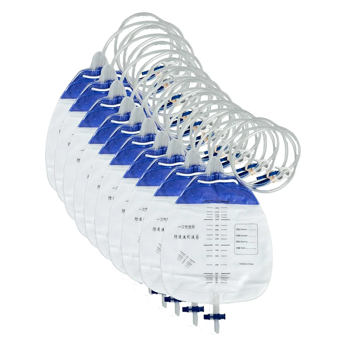 10 Pack Urinary Drainage Bags with 48In Tube Drainage Clips and Hanging Hook Urine Bags with Anti-Reflux Chamber 1500ML urinary drainage bags