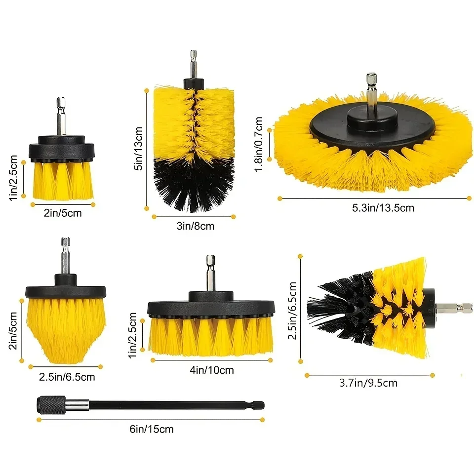 7-Piece Drill Brush Attachment Set, Cleaning Brush Tool Kit, Multi-Purpose Drill Brush with Extension Pole for Floor, Automotive 2
