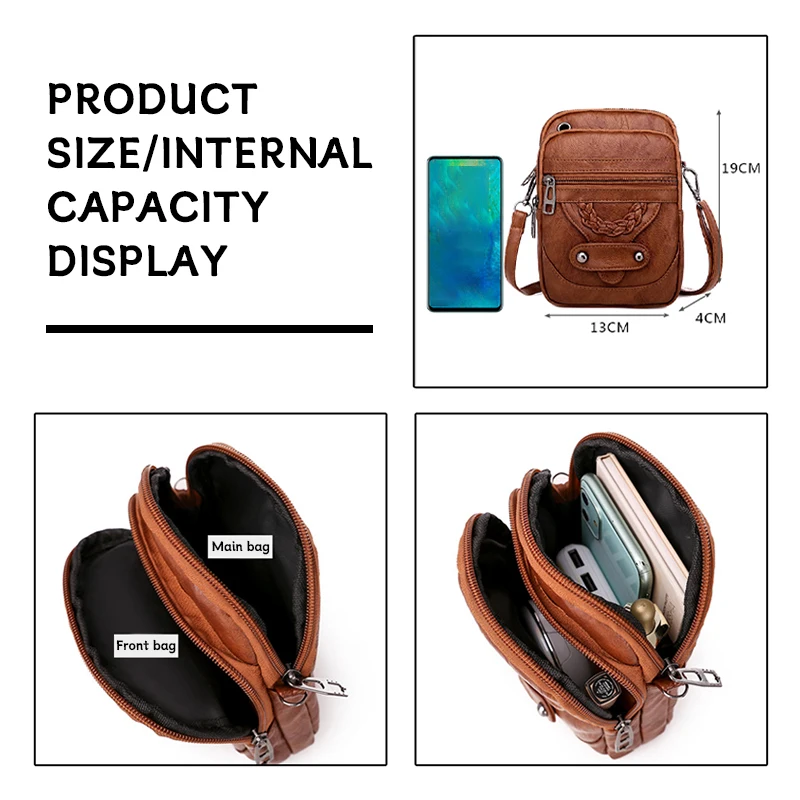 Women's Bags Soft Leather Phone Bag Vintage Washed Leather Single Shoulder Crossbody Bag Designer Style Versatile Lightweight