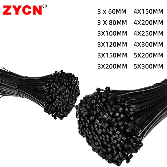 자동 잠금 플라스틱 나일론 케이블 타이, 흰색 5×300 고정 링, 100 조각 루프 랩 스트랩 지퍼 오거나이저, 산업용 세트, 3*200mm