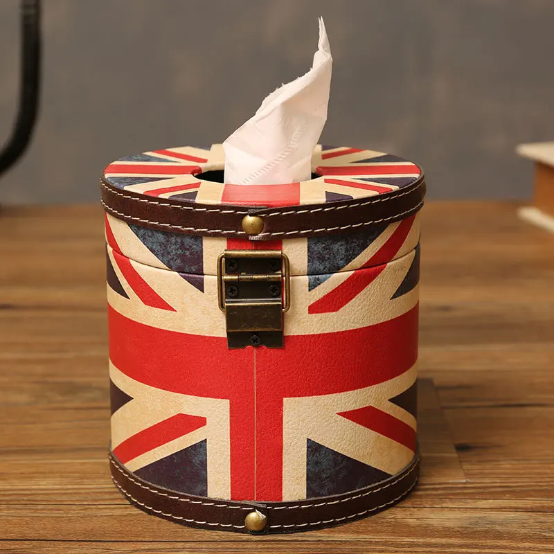 Large Cylindrical Rice Flag Roll Tissue Box European Creative Home Retro Napkin Box Car Napkin Holder Car Tissue Holder 2