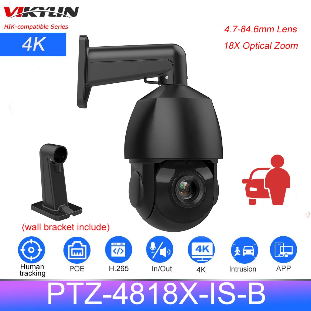 

Vikylin Hikvision Compatible 5MP 8MP PTZ IP Camera 18X Zoom PoE 2-way Audio SD Card slot Human auto-tracking Plug&Play HIK NVR