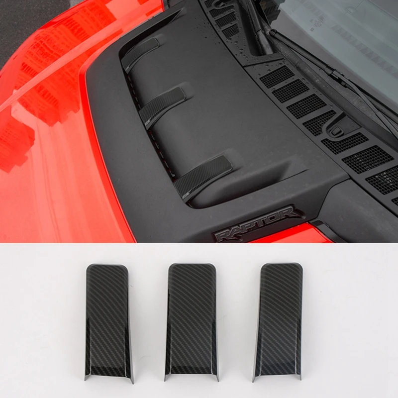 

For Ford F150 Raptor 2021 2022 2023 Hood Scoop Air Vent Cover Trim Accessories ABS Carbon Fiber